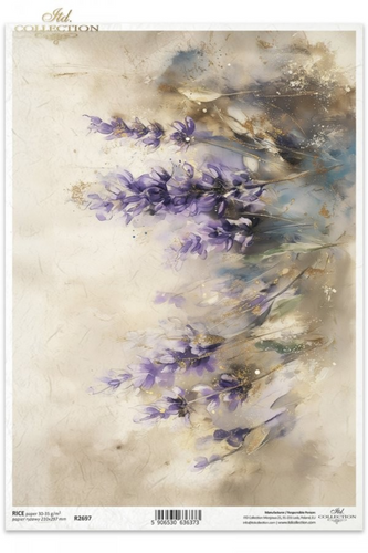 Lavender flowers in watercolor hand painted style on ITD Collection Rice Paper