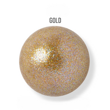 Load image into Gallery viewer, Gold glittery ball on a white background with 'GOLD' text above it.