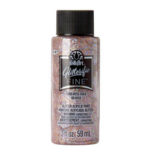 Load image into Gallery viewer, Bottle of FolkArt Glitterific Fine glitter acrylic paint in rose gold color on a white background