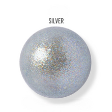 Load image into Gallery viewer, Silver glittery sphere on a white background