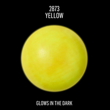 Load image into Gallery viewer, A glowing yellow sphere centered on a black background, with white text reading '2873 YELLOW' at the top and 'GLOWS IN THE DARK' at the bottom.