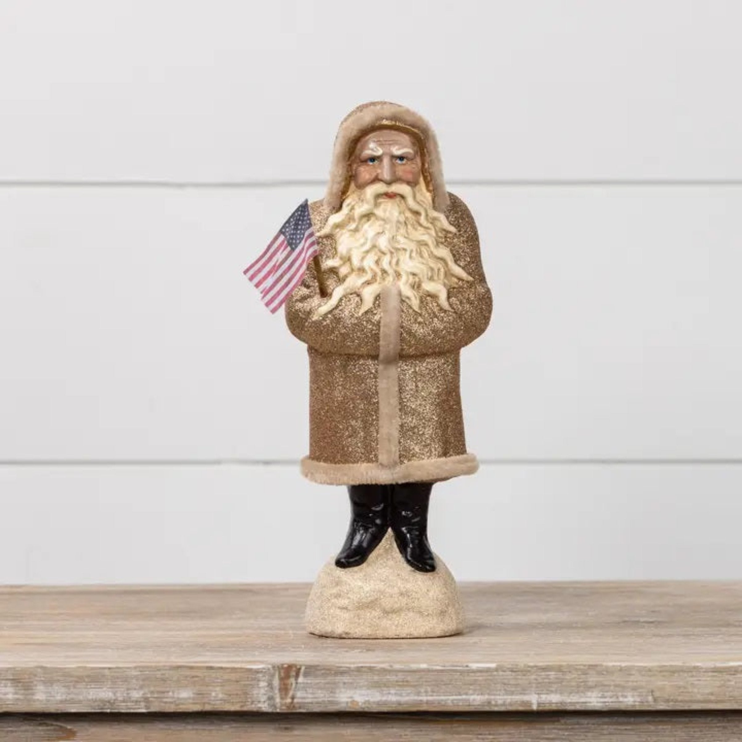 Gold Belsnickle Santa with USA Flag, Belsnickel, 11 inches – My