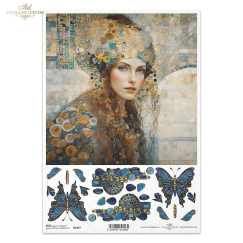 Golden Blue Beauty Butterflies Rice Paper by ITD Collection, Size A4, R2397