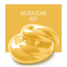 Load image into Gallery viewer, Golden ochre color swatch with a swirled texture on a yellow background