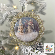 Load image into Gallery viewer, Snow Angel Grace Ornament with Tinsel and Bottle Brush Tree