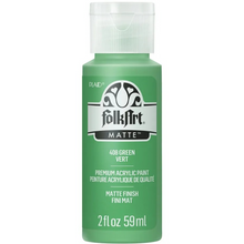 Load image into Gallery viewer, Green bottle of FolkArt acrylic paint with white cap on a white background