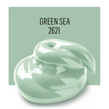 Load image into Gallery viewer, Green sea-colored cream with a swatch labeled 'Green Sea 2621' on a light green background