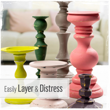 Load image into Gallery viewer, Colorful distressed candlesticks with text 'Easily Layer &amp; Distress' on a blurred background.