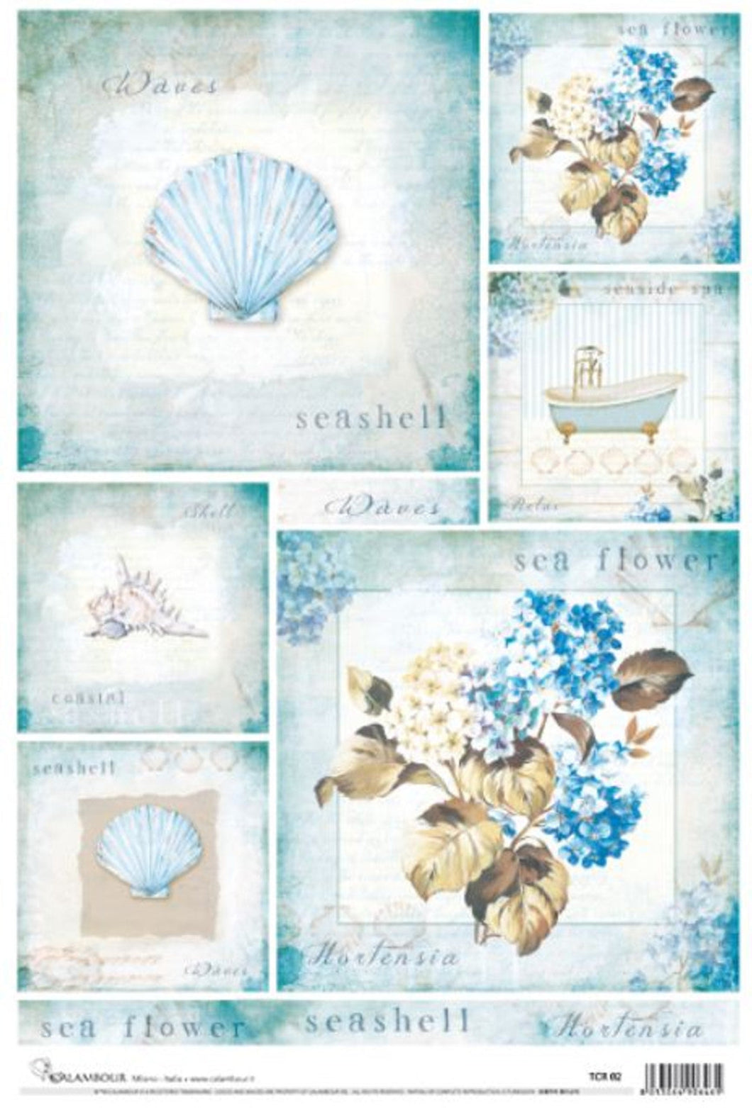 Hydrangea Rice Paper Hydrangeas and Seashells Coastal Beach Decoupage Rice Paper by Calambo ...
