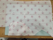 Load image into Gallery viewer, Cabbage Roses Collection by Yuwa Cotton Voile Pink Roses in Wreaths cut side with tape measure