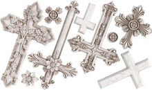 Load image into Gallery viewer, Castings of IOD Les Croix Mould showing decorative crosses and floral elements 