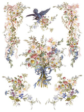 Load image into Gallery viewer, Page 2 of 8 IOD Madeline Transfer depicting a large Spring bouquet with 5 other varied floral designs and bird in pastel colors.