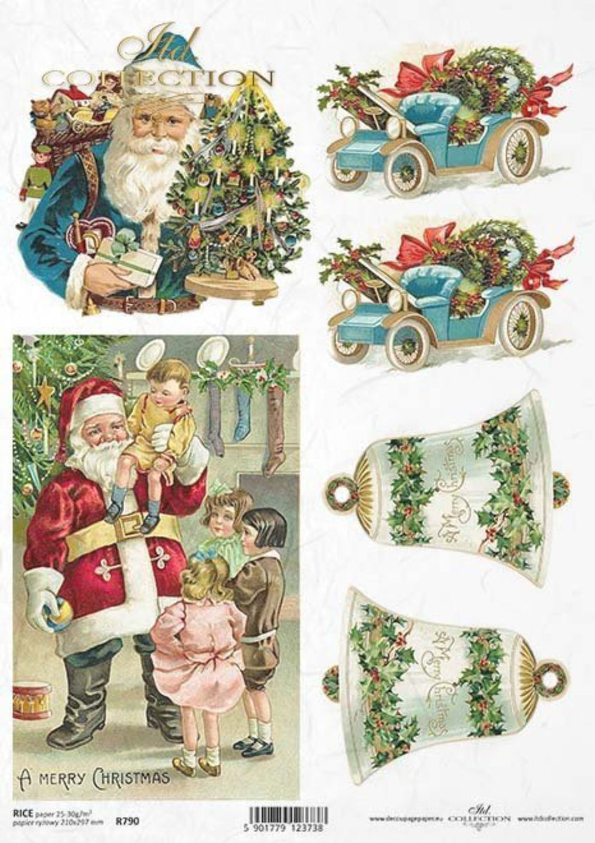 Santa Bell Note Santa Bells Rice Paper by ITD Collection, R0790, A4 – My Victorian Heart