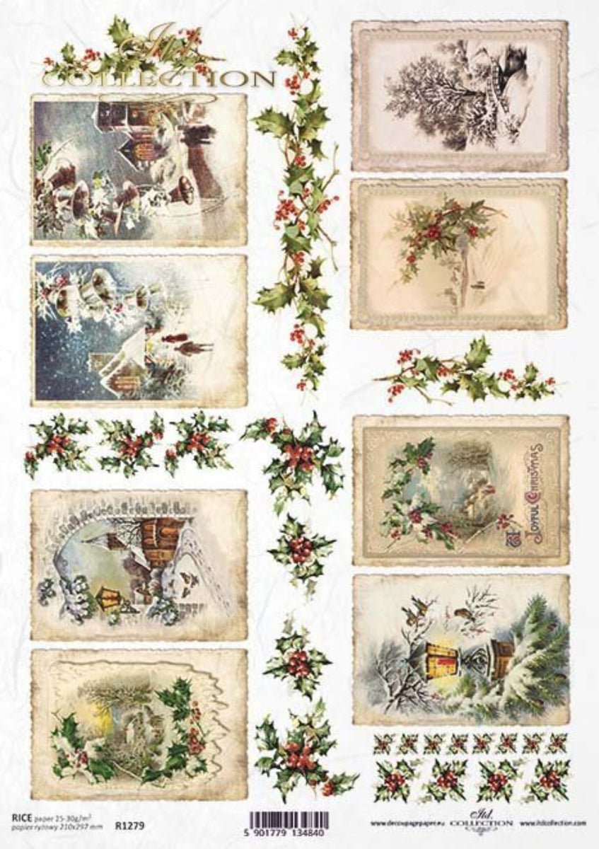 Vintage Christmas Postcards Rice Paper by ITD Collection, R1279, A4 ...