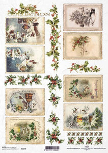 ITD Collection Vintage Christmas Postcards Rice Paper, R1279