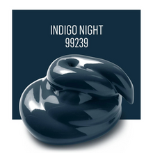 Load image into Gallery viewer, Glossy black spiral with 'Indigo Night 99239' text on a dark blue background