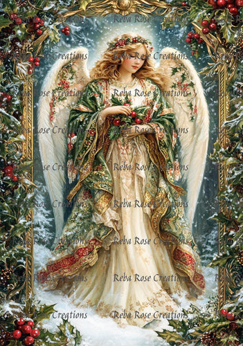 Intricate Christmas Angel Rice Paper by Reba Rose Creations