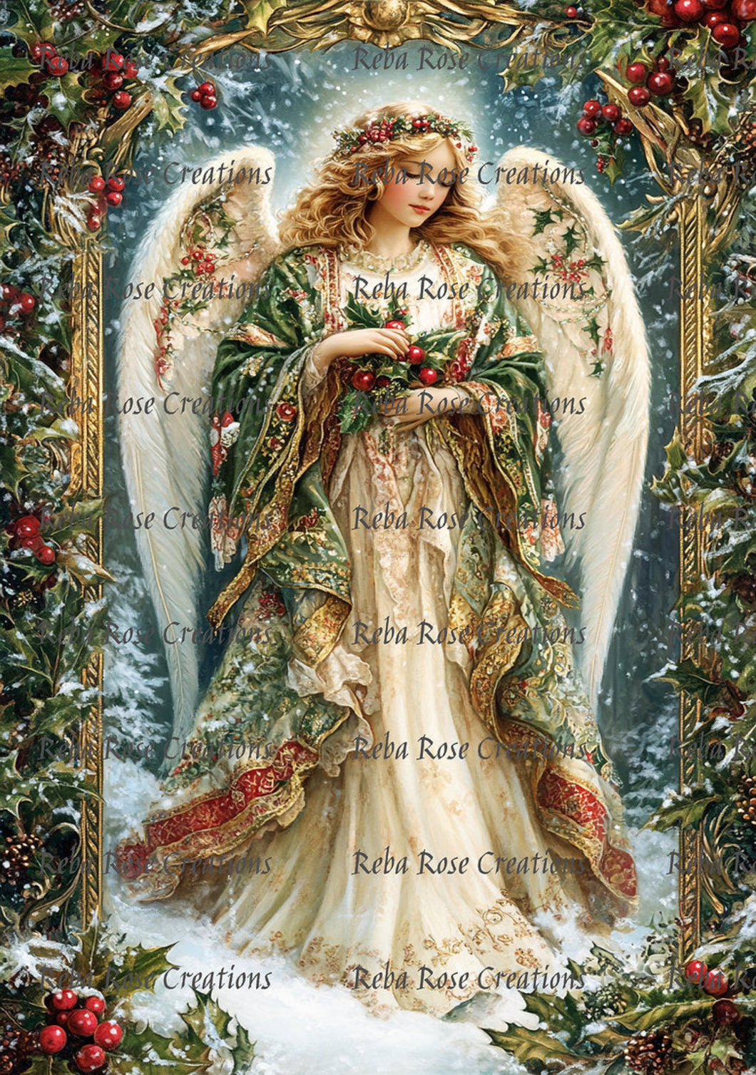 Intricate Christmas Angel Rice Paper by Reba Rose Creations