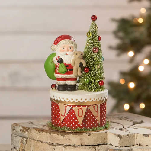 Joy Santa on Box by Bethany Lowe Designs, Christmas Decor