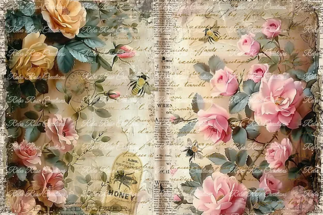 Junk Journal Bee Garden Rice Paper by Reba Rose Creations