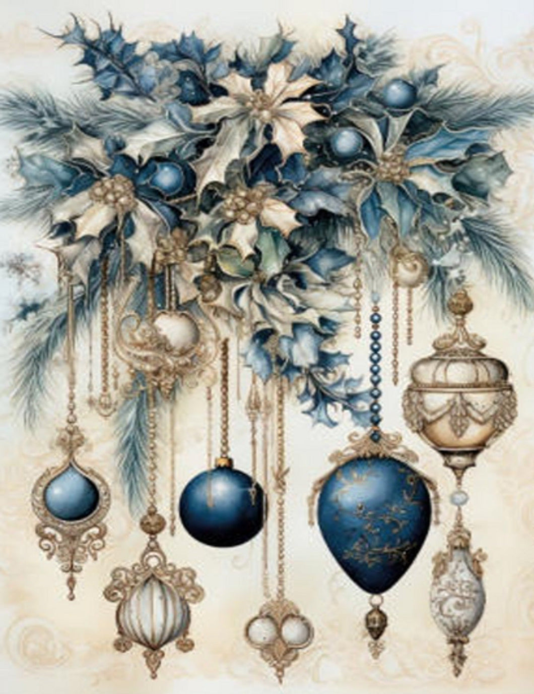 Blue Christmas 7 Rice Paper by La Blanche