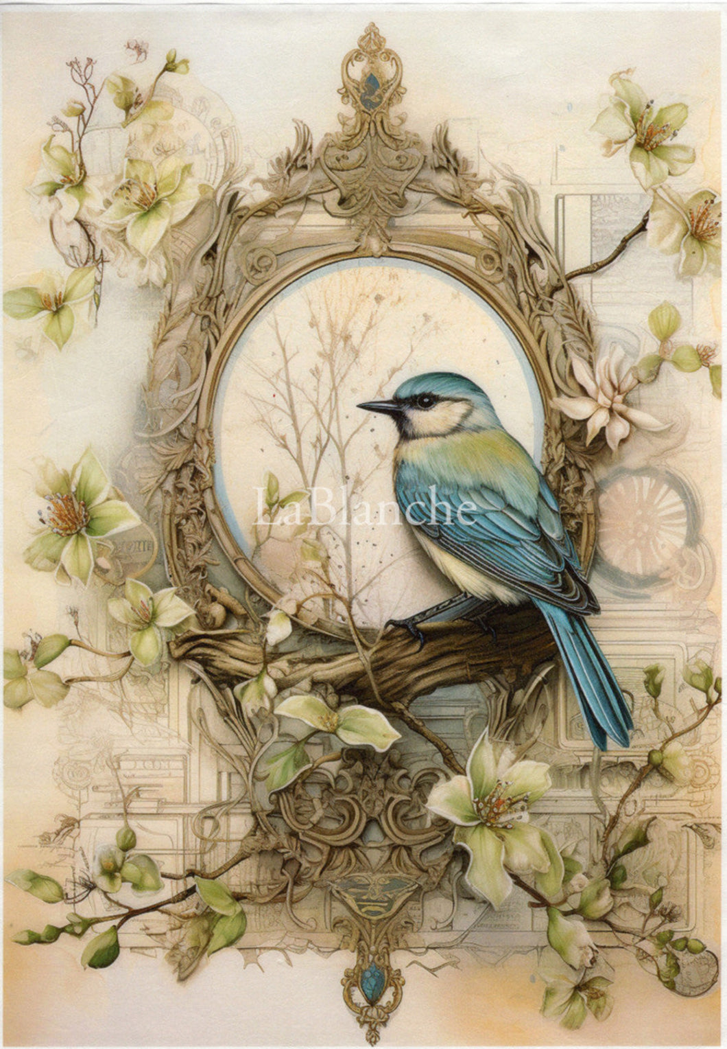 Easter 4 Rice Paper by LaBlanche, Blue Bird in a Frame
