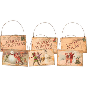 Let it Snow Wood Ornaments Set of 3 Front and Back Views