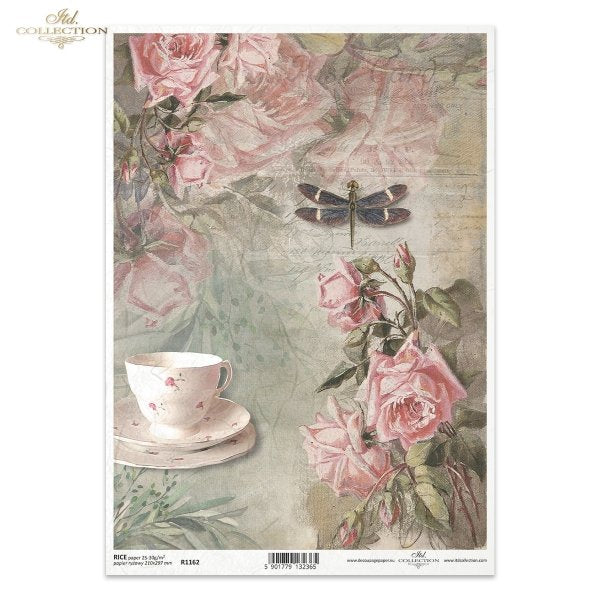 Let's Have Tea in the Pink Rose Garden Rice Paper by ITD Collection, Size A4