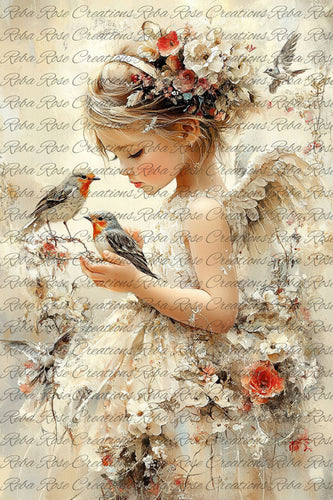 Little Bird Girl Rice Paper by Reba Rose Creations