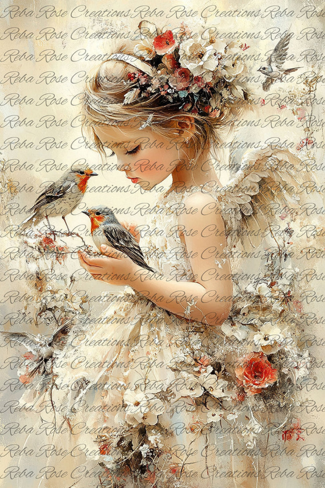Little Bird Girl Rice Paper by Reba Rose Creations