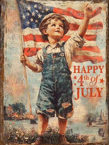 Little Boy Blue Rice Paper by Adorabelle Vintage Co. for Reba Rose Creations, Size A4, Vintage 4th of July Independence Day