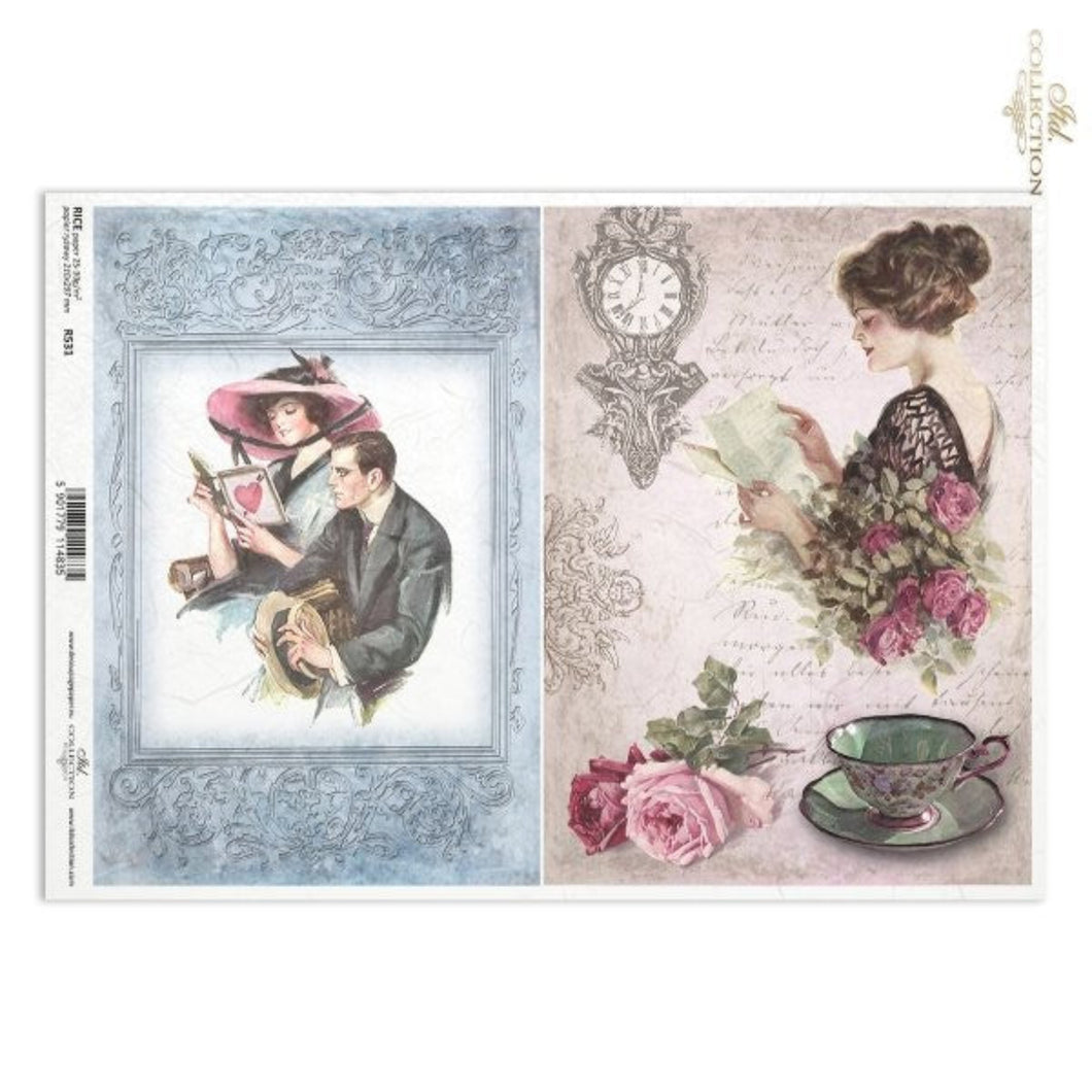 Love Letters and Roses Teatime Valentine Rice Paper by ITD Collection, R0531