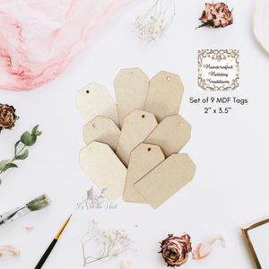 MDF Tags Set of 9, 2" x 3.5" by Handcrafted Holiday Traditions