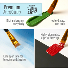 Load image into Gallery viewer, Promotional image of premium artist quality paint with text highlighting features like rich color, non-toxicity, and superior coverage.