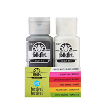 Load image into Gallery viewer, Two bottles of FolkArt Matte paint with a color swatch on a white background