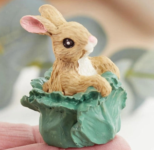 Mini Easter Bunny in Cabbage Figurines