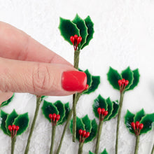 Load image into Gallery viewer, Miniature Lacquered Holly Leaf Picks, 3-1/2&quot;
