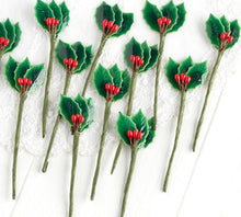 Load image into Gallery viewer, Miniature Lacquered Holly Leaf Picks, 3-1/2&quot;