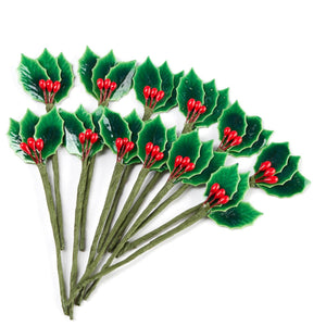 Miniature Lacquered Holly Leaf Picks, 3-1/2"