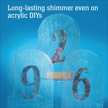 Load image into Gallery viewer, Three arched acrylic table numbers 9, 2, and 6 with a floral pattern insert, displayed on a blue background with promotional text at the top.