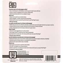 Load image into Gallery viewer, Back of a Mod Podge craft paper package showing product information in Spanish and English, including features, how to use, and a QR code on a white background.