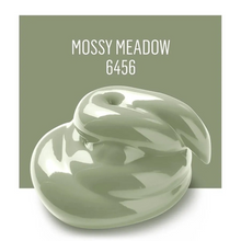 Load image into Gallery viewer, Green ceramic bowl with leaf design on a matching green background, labeled 'Mossy Meadow 6456'.