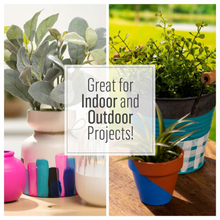 Load image into Gallery viewer, Collage of painted plant pots with text 'Great for Indoor and Outdoor Projects!'