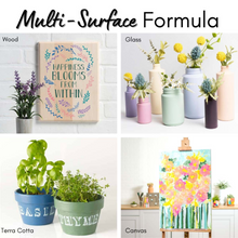 Load image into Gallery viewer, Collage of home decor items with text 'Multi-Surface Formula' on a white background.