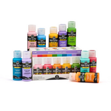 Load image into Gallery viewer, Set of Multi-Surface paint bottles in various colors with a display box on a white background