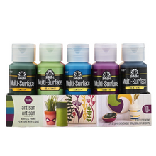 Load image into Gallery viewer, Set of FolkArt Multi-Surface Satin acrylic paint bottles with packaging on a white background