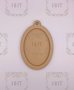 Handcrafted Holiday Traditions MDF Oval Shaped Ornament with Overlay Frame, 2 pieces