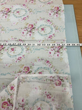 Load image into Gallery viewer, Cotton Voile Swiss Dot fabric with Shabby pink rose bouquets and garlands