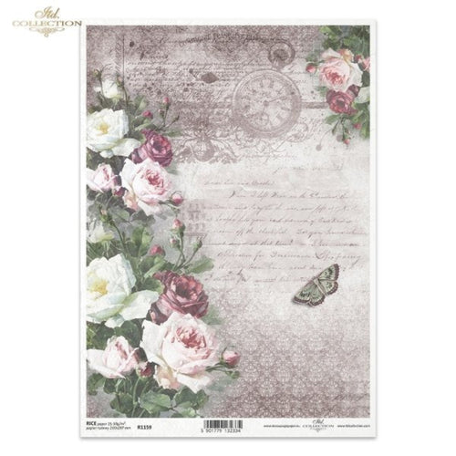 Old French Roses Journal Rice Paper by ITD Collection, Size A4