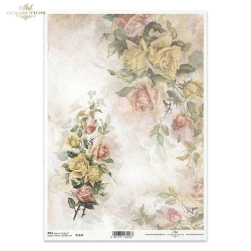 Pale Pink and Yellow Rose Beauties Rice Paper by ITD Collection, Size A4